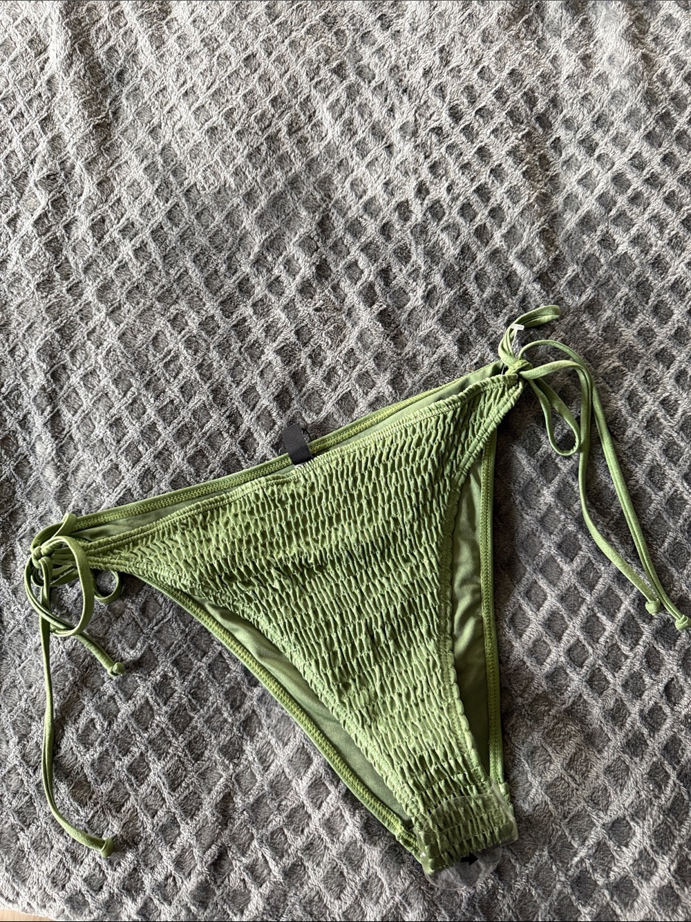 Smocked Olive Green Tie-Side Bikini Bottom